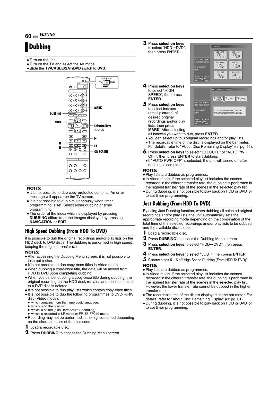 JVC LPT1029-001A manual High Speed Dubbing From HDD To DVD, Just Dubbing From HDD To DVD 