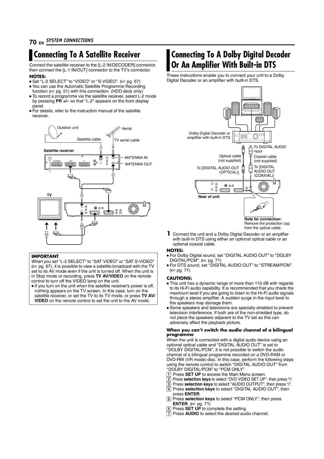 JVC LPT1029-001A manual Connecting To a Satellite Receiver 