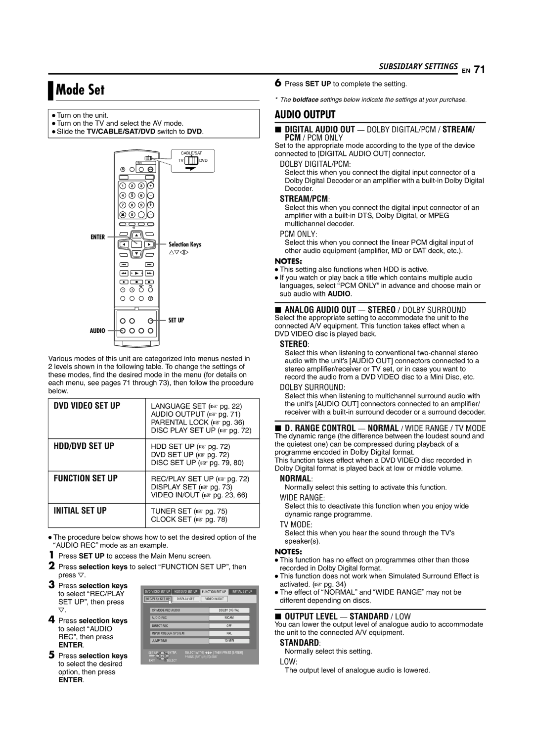 JVC LPT1029-001A manual Mode Set 