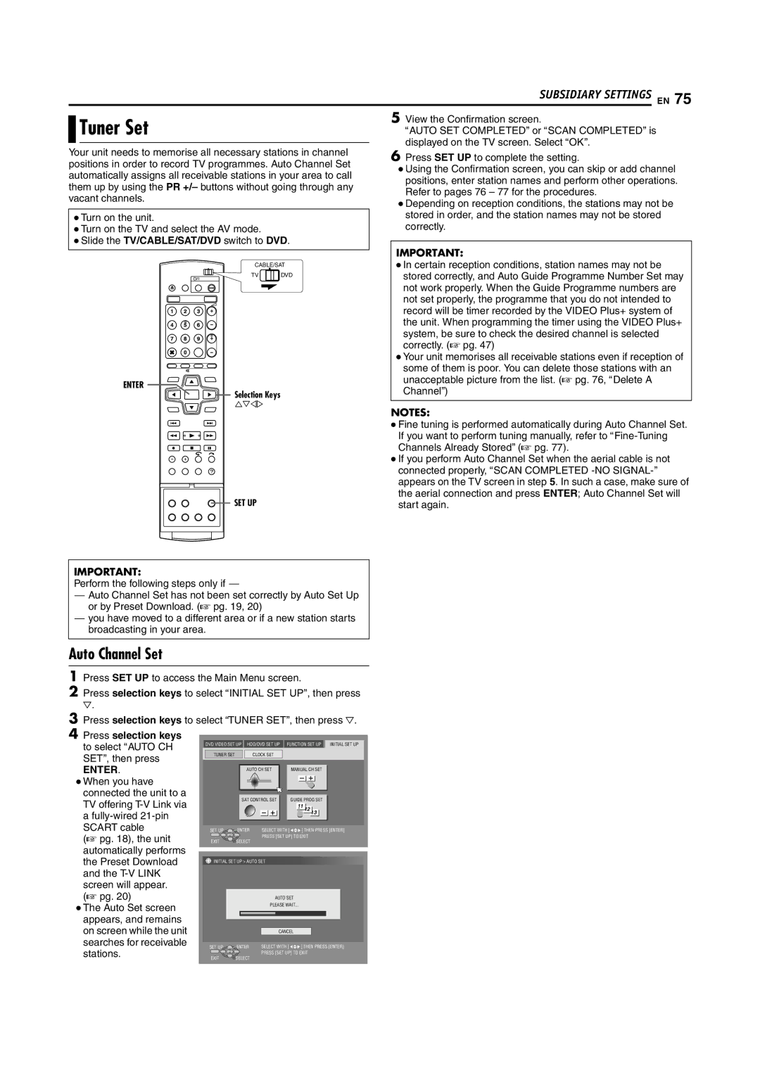 JVC LPT1029-001A manual Tuner Set, Auto Channel Set 