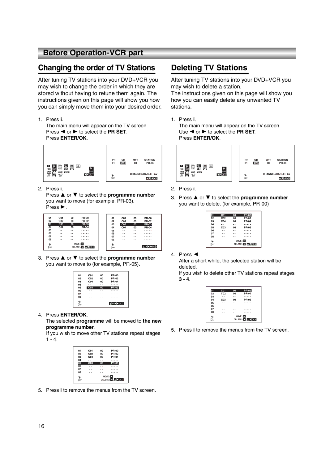 JVC LPT1056-001A manual Deleting TV Stations 