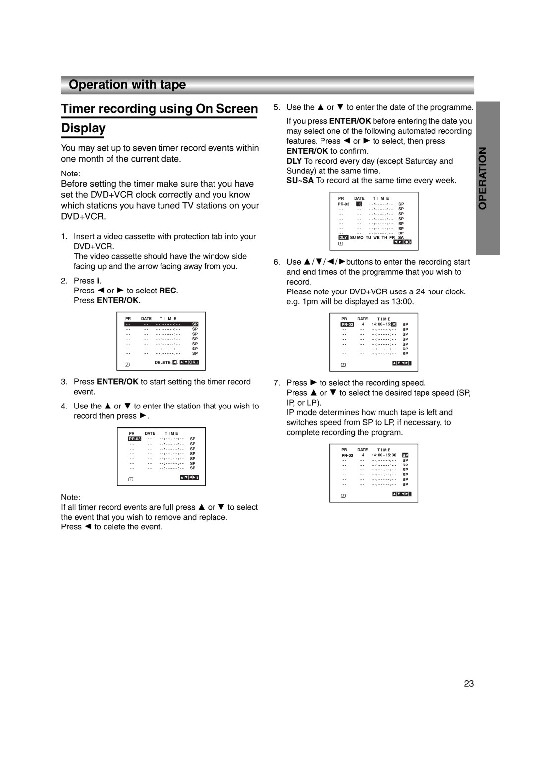 JVC LPT1056-001A manual Operation with tape Timer recording using On Screen Display 