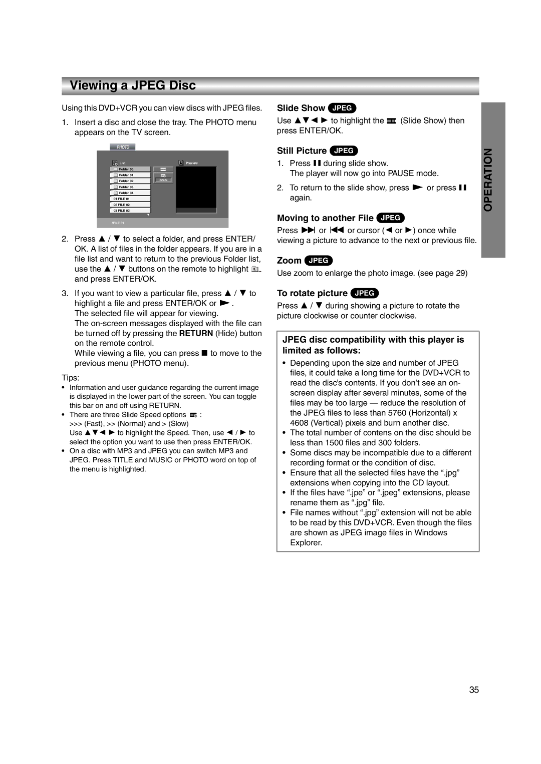 JVC LPT1056-001A manual Viewing a Jpeg Disc 