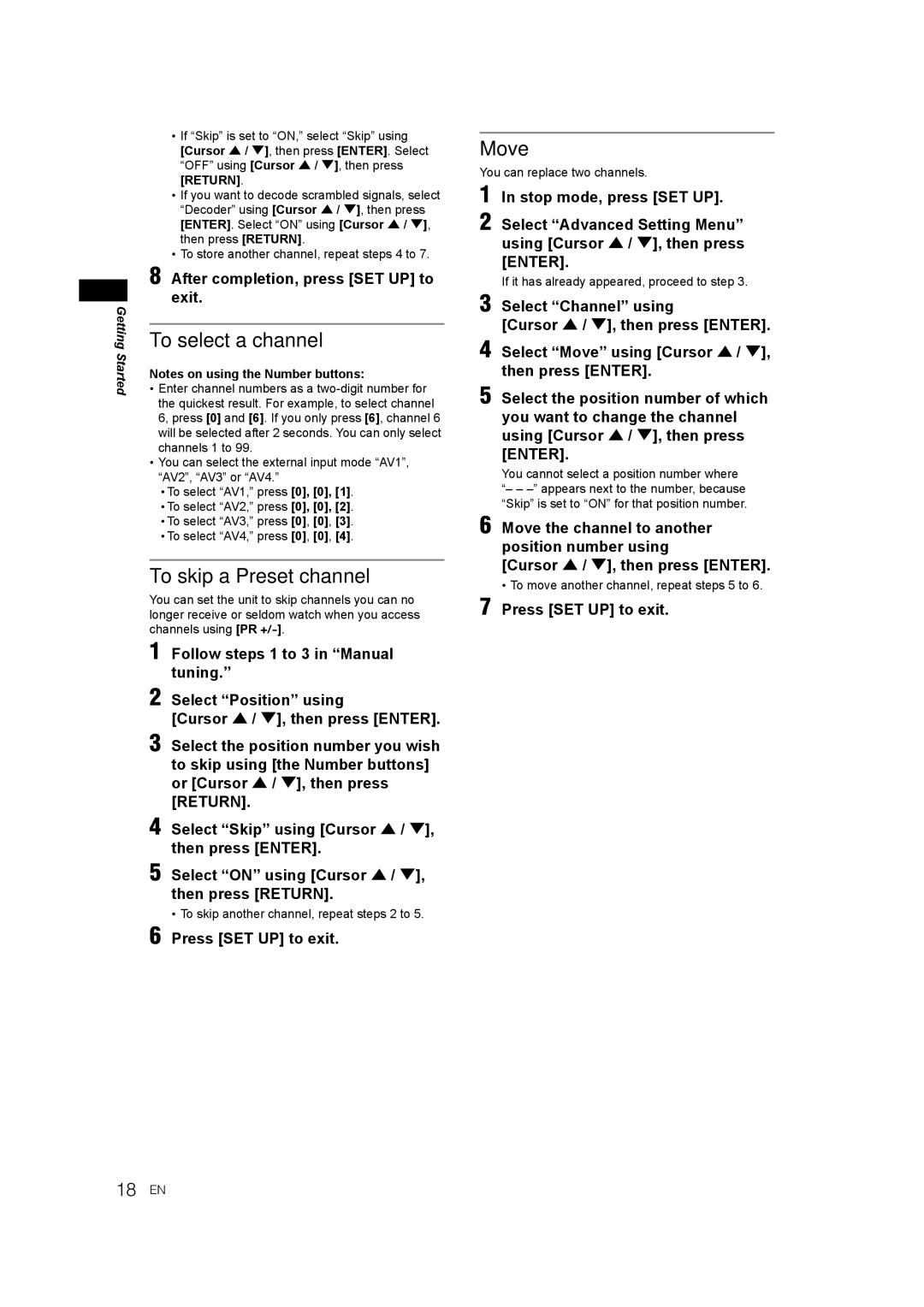 JVC LPT1081-001A manual To select a channel, To skip a Preset channel, Move, After completion, press SET UP to exit 