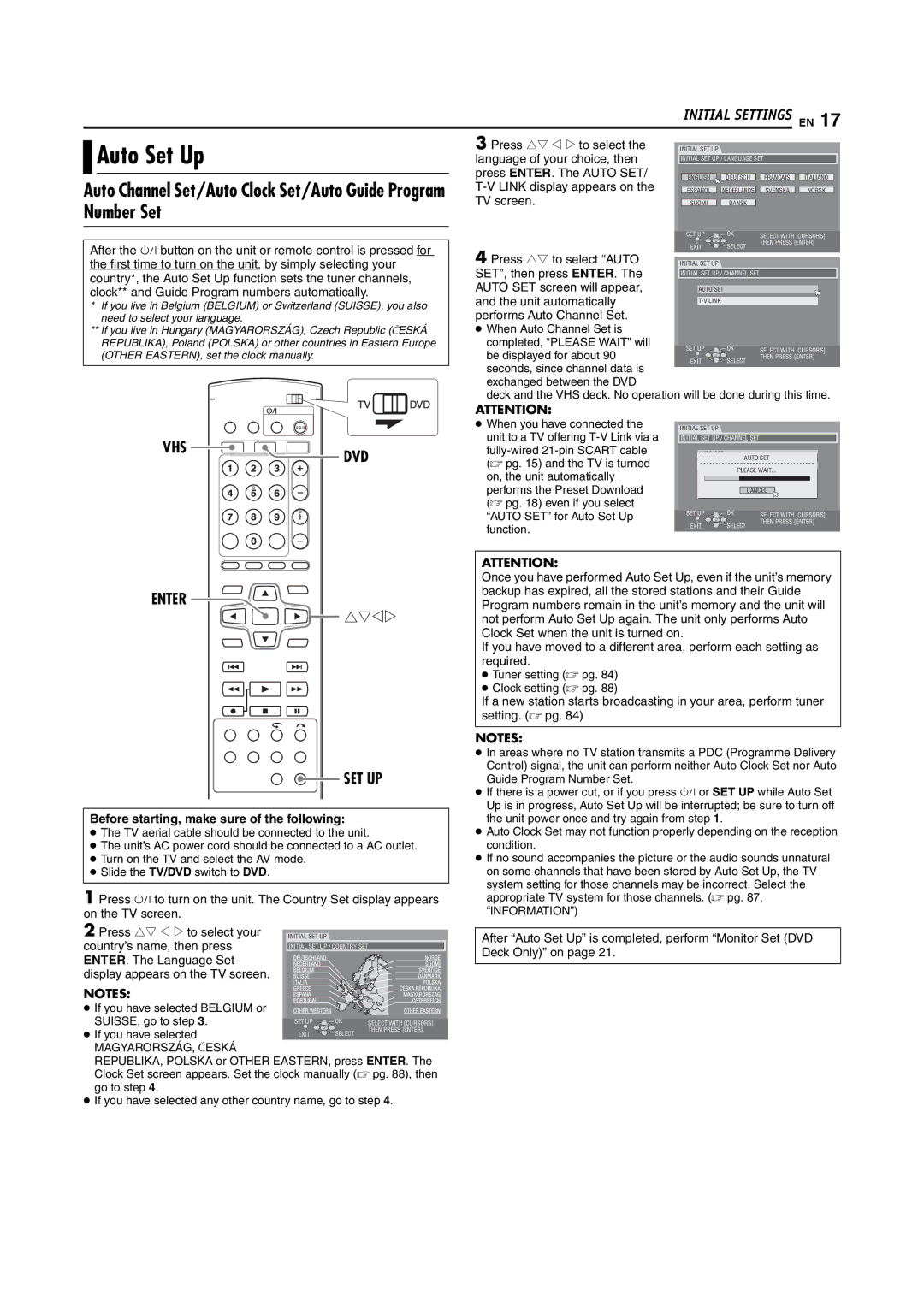 JVC LPT1092-001A manual Auto Set Up, Number Set, Vhs Dvd, Enter 