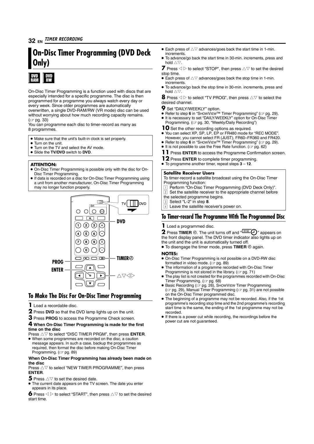 JVC LPT1092-001A manual Only, On-Disc Timer Programming DVD Deck, To Make The Disc For On-Disc Timer Programming 