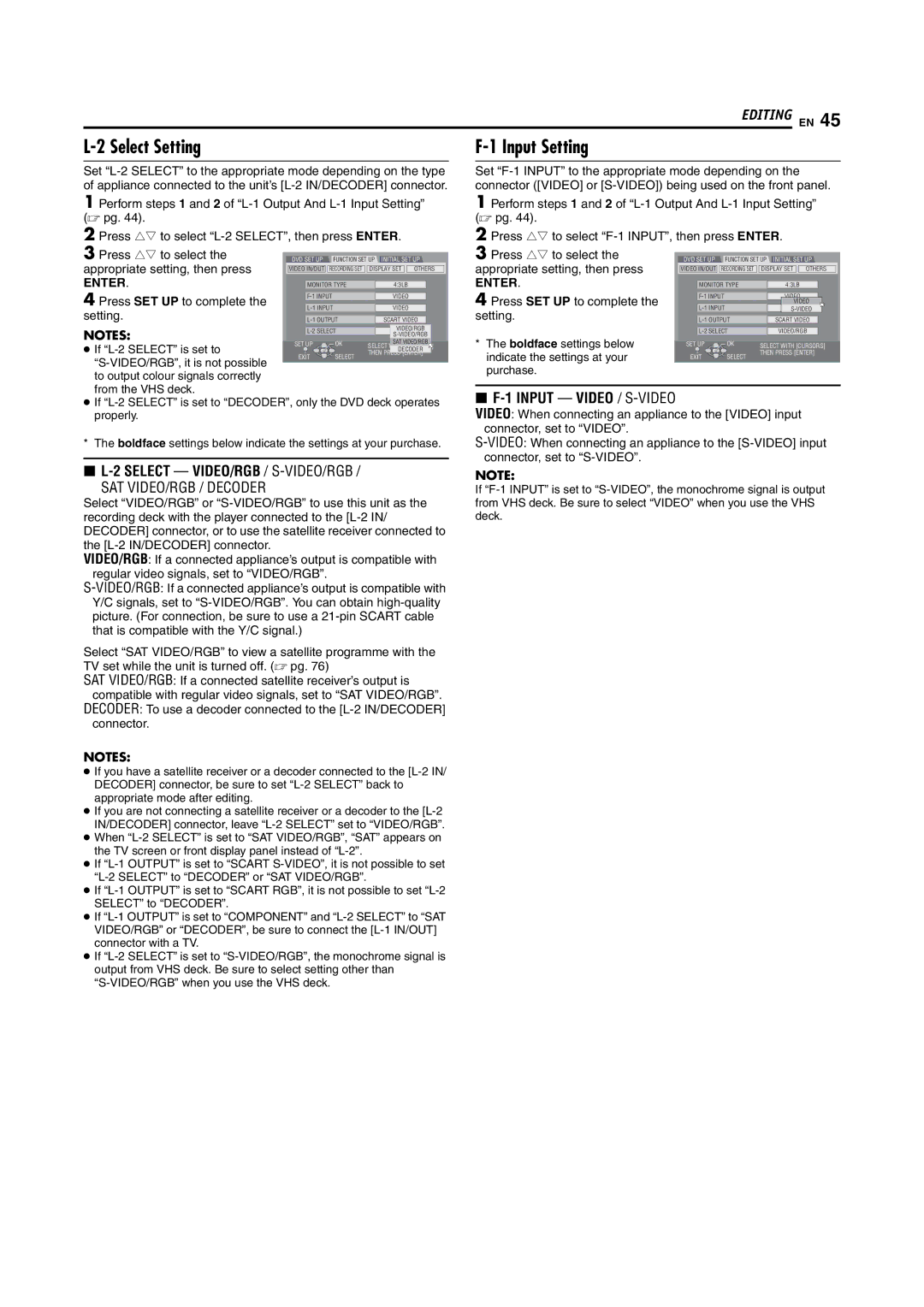 JVC LPT1092-001A manual Select Setting, Input Setting 