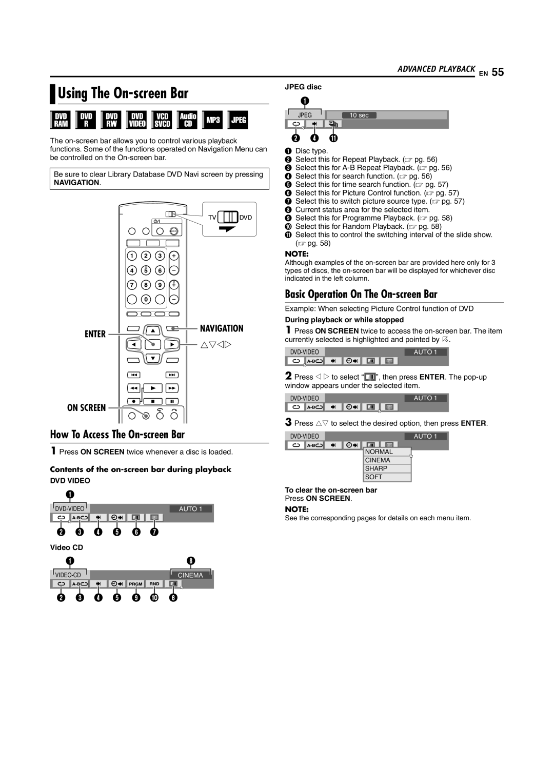 JVC LPT1092-001A Using The On-screen Bar, Basic Operation On The On-screen Bar, How To Access The On-screen Bar, On Screen 