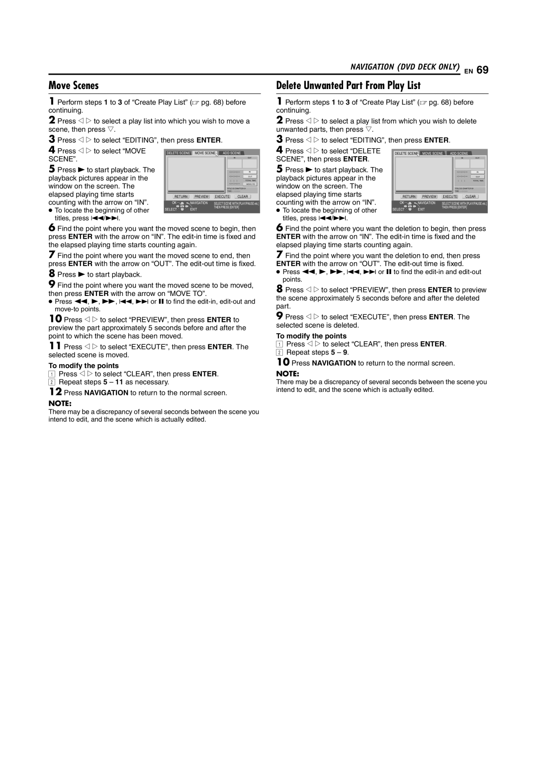 JVC LPT1092-001A manual Move Scenes, SCENE, then press Enter 