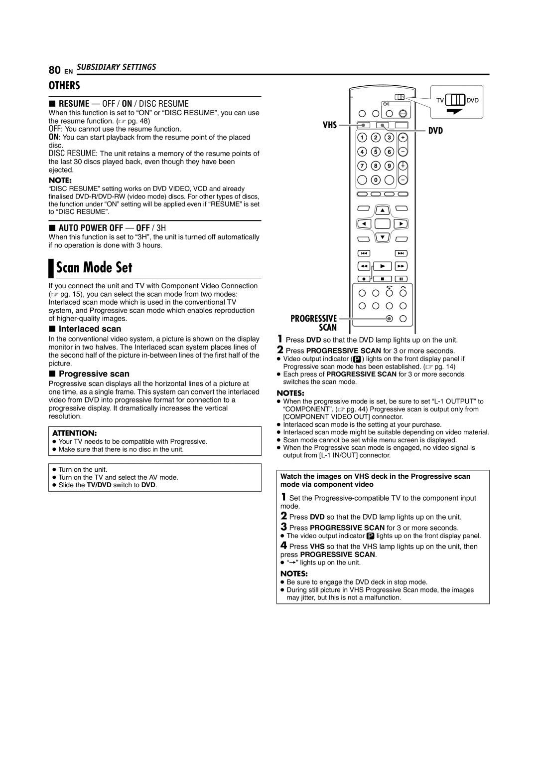 JVC LPT1092-001A manual Scan Mode Set, OFF You cannot use the resume function 