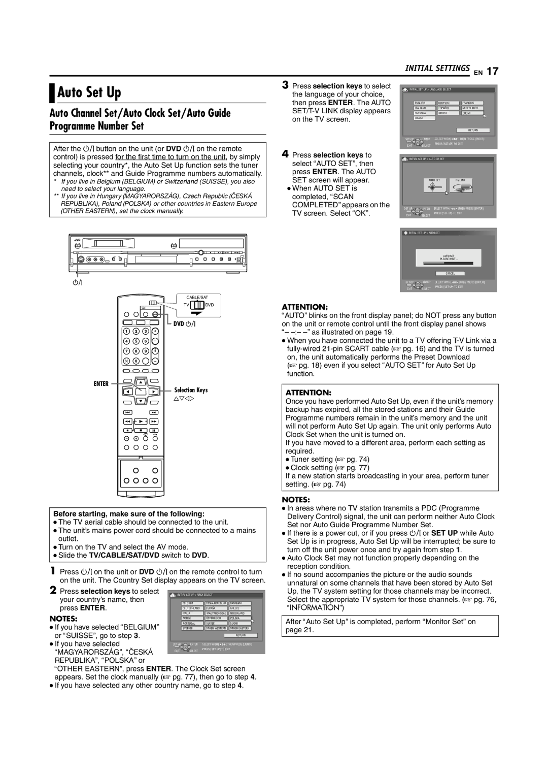 JVC LPT1100-001A manual Auto Set Up, Before starting, make sure of the following, AMAGYARORSZÁGB, Ačeská, Ainformationb 