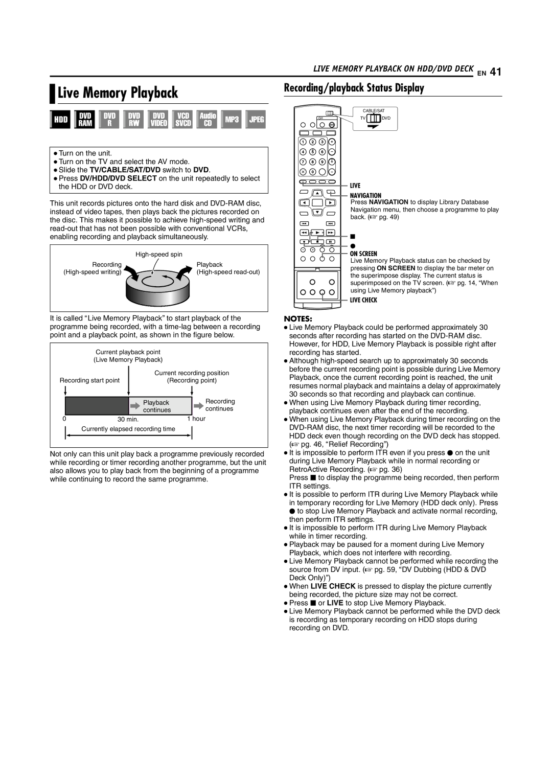 JVC LPT1100-001A manual Live Memory Playback, Recording/playback Status Display 