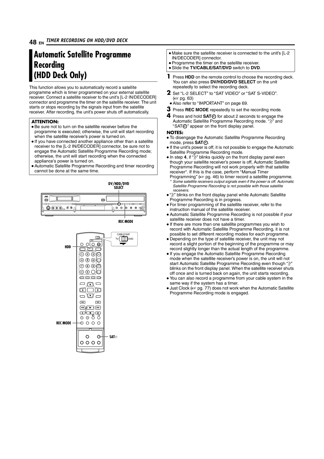 JVC LPT1100-001A manual Recording, HDD Deck Only 