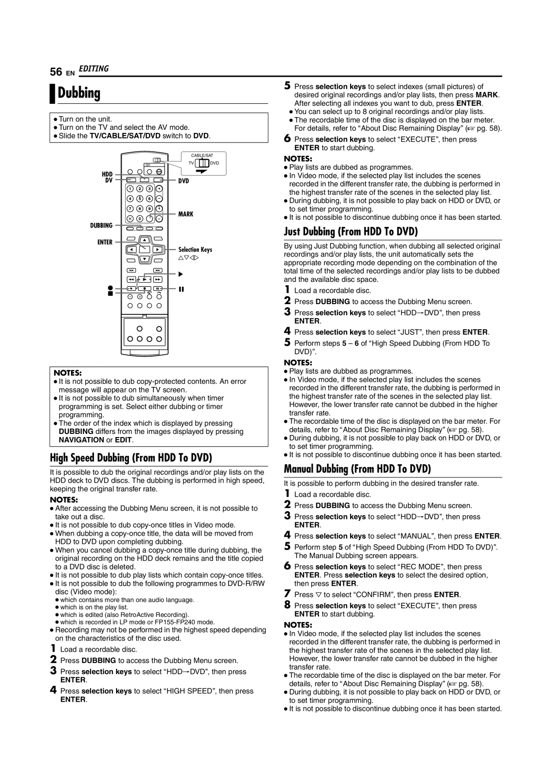 JVC LPT1100-001A High Speed Dubbing From HDD To DVD, Just Dubbing From HDD To DVD, Manual Dubbing From HDD To DVD 