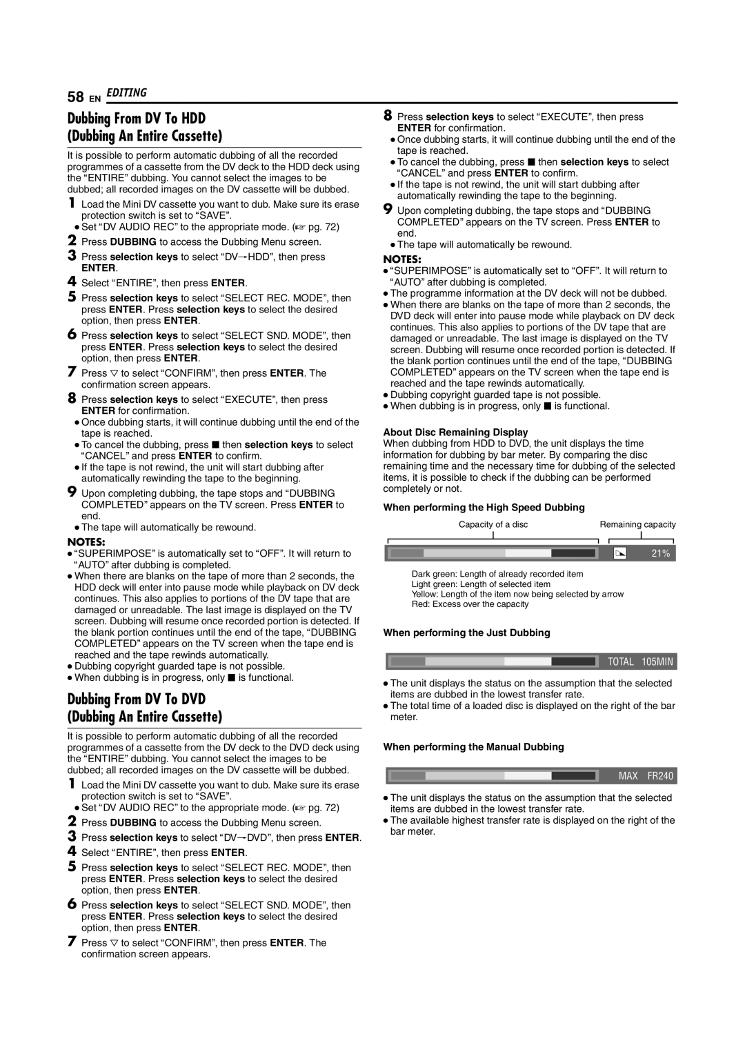 JVC LPT1100-001A manual Dubbing From DV To HDD, Dubbing An Entire Cassette 