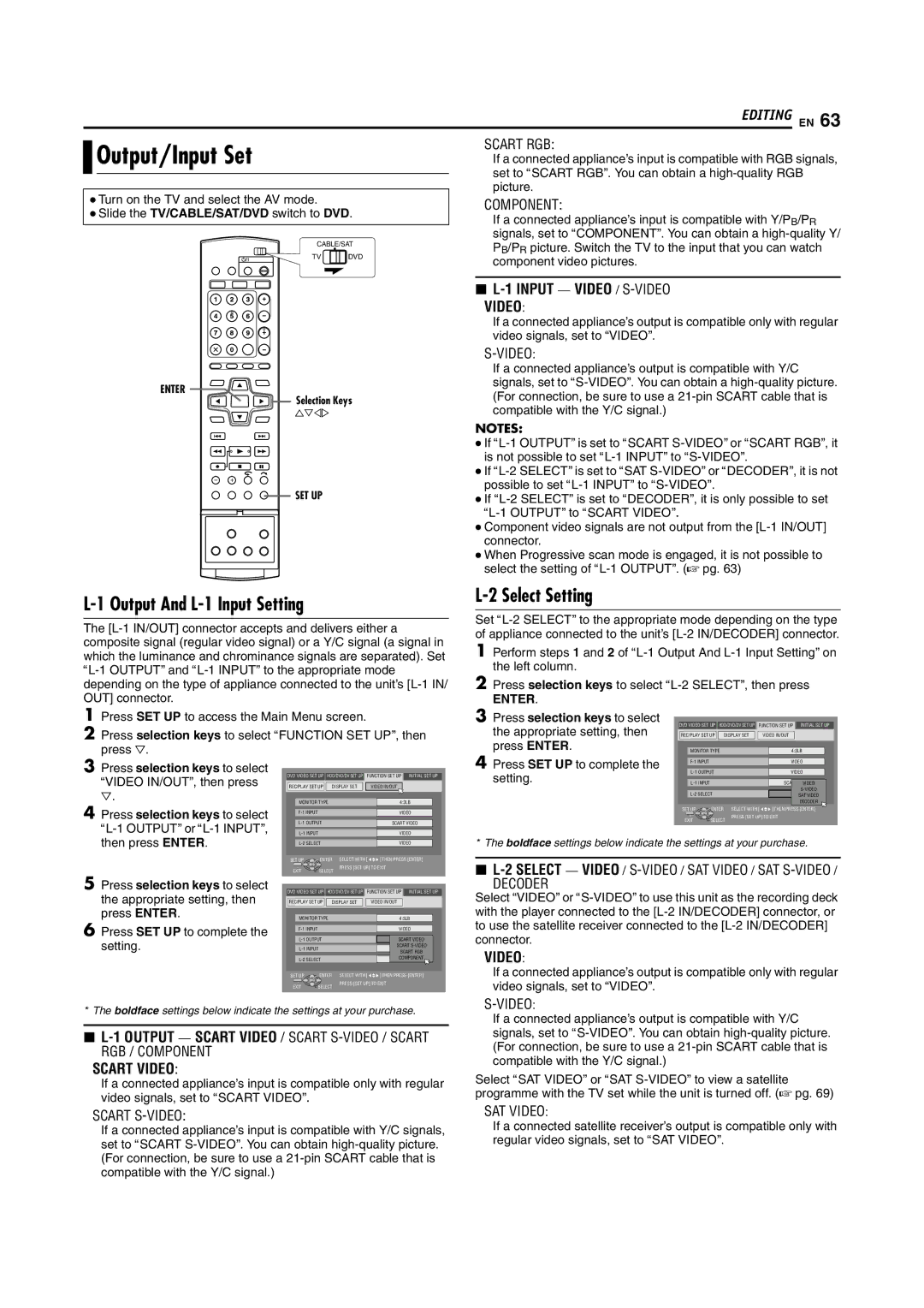 JVC LPT1100-001A manual Output/Input Set, Output And L-1 Input Setting, 2Select Setting 