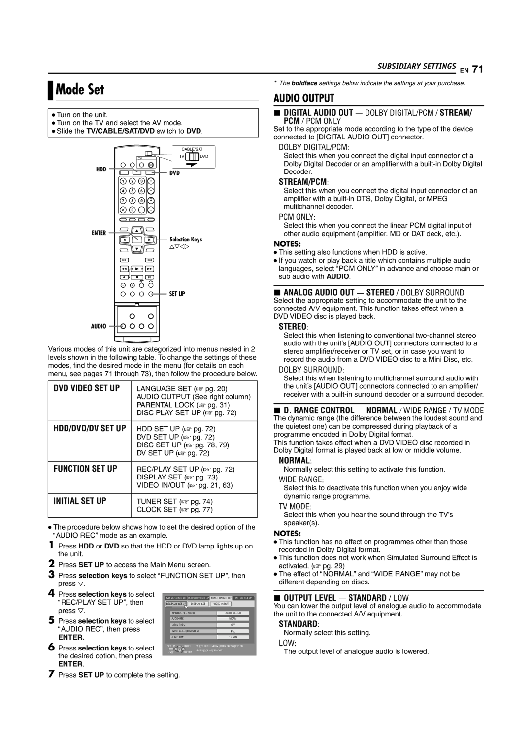 JVC LPT1100-001A manual Mode Set 