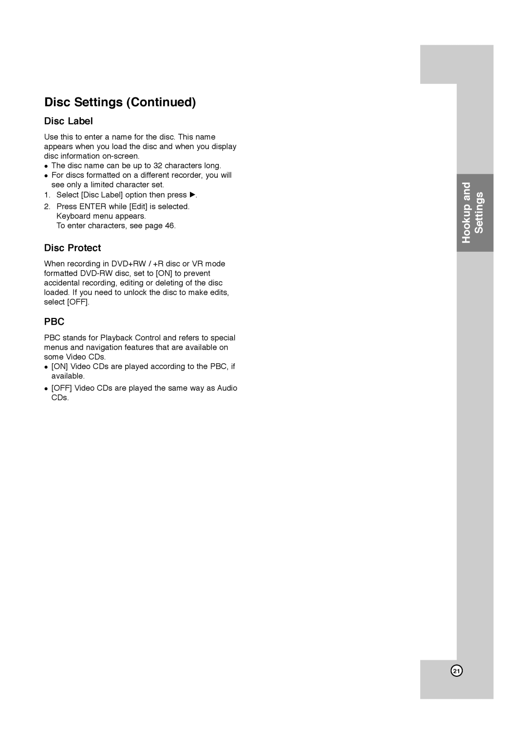 JVC LPT1132-001A manual Disc Label, Disc Protect 