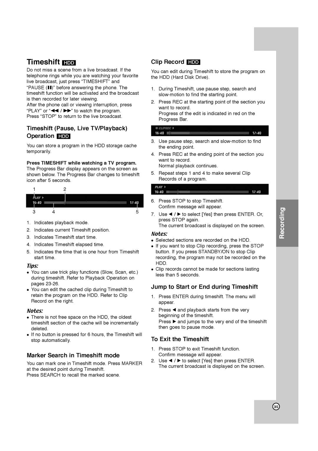 JVC LPT1132-001A manual Timeshift HDD 