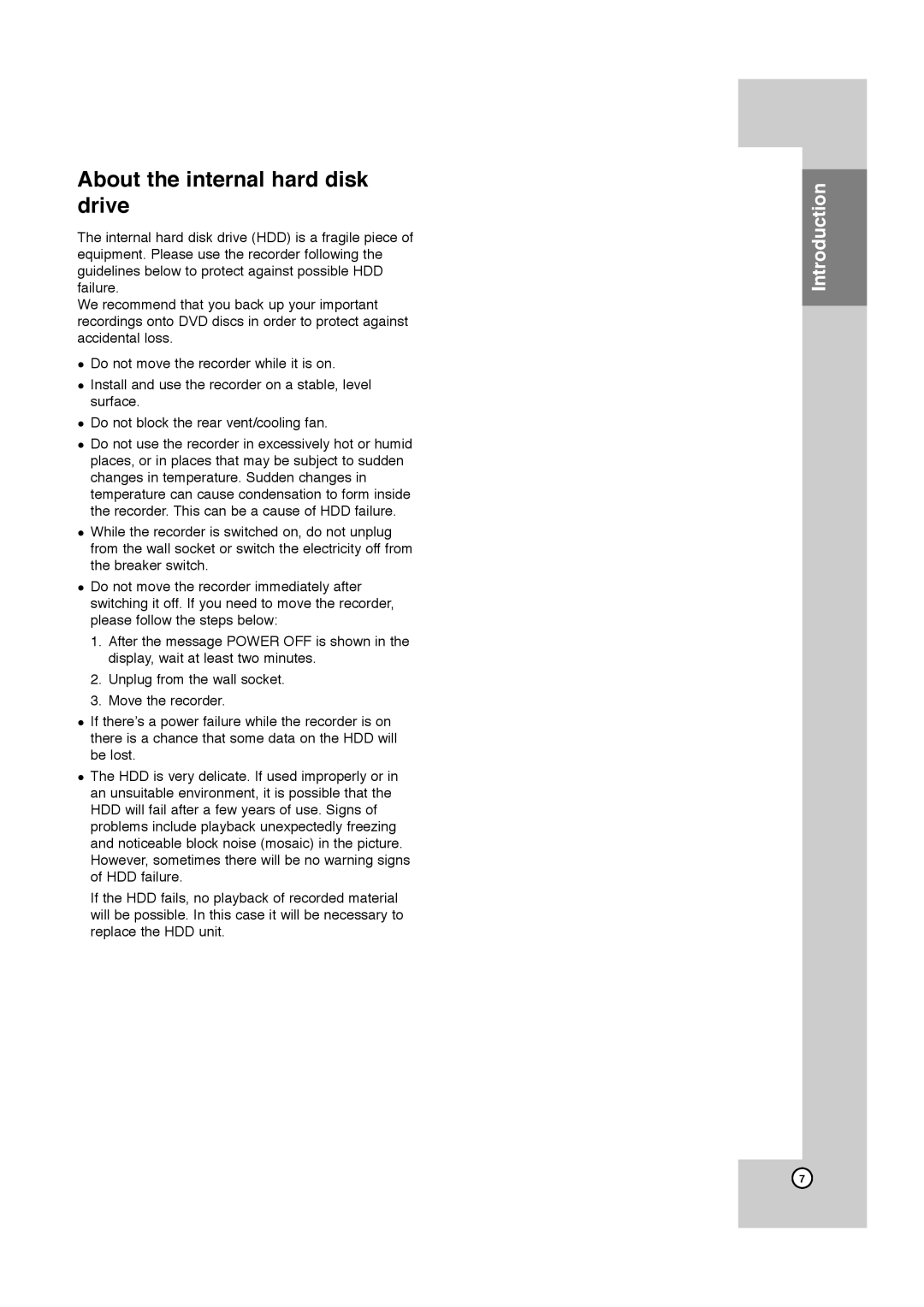 JVC LPT1132-001A manual About the internal hard disk drive 