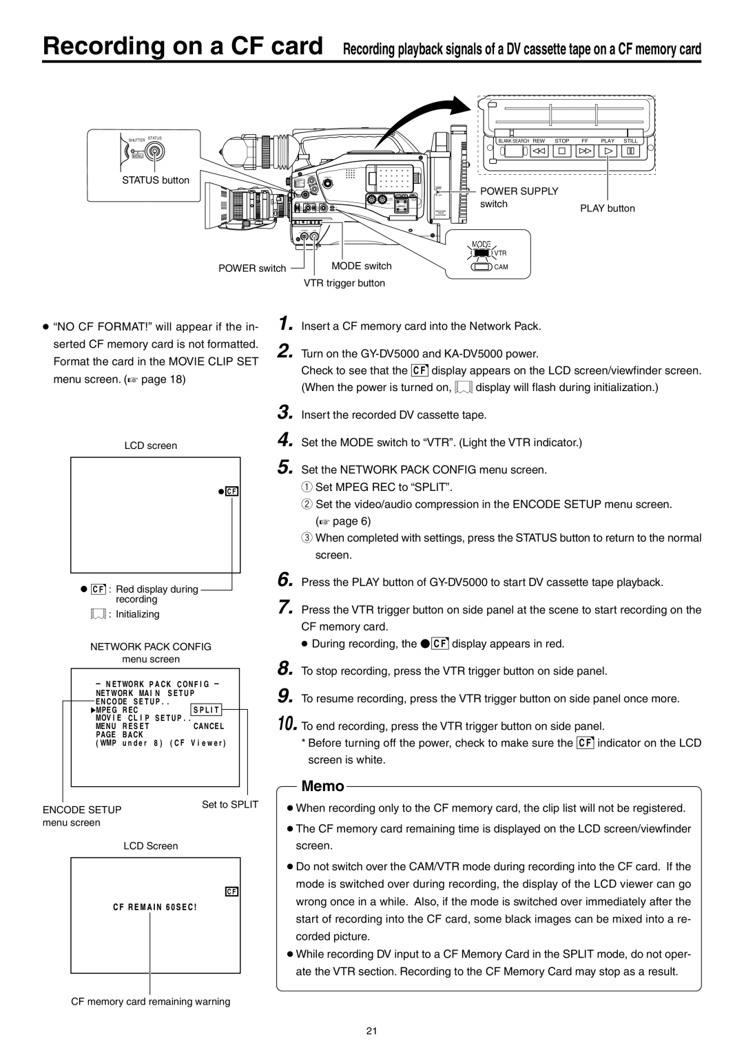 JVC LST0103-001B manual Power switch Mode switch VTR trigger button, LCD screen Red display during recording Initializing 