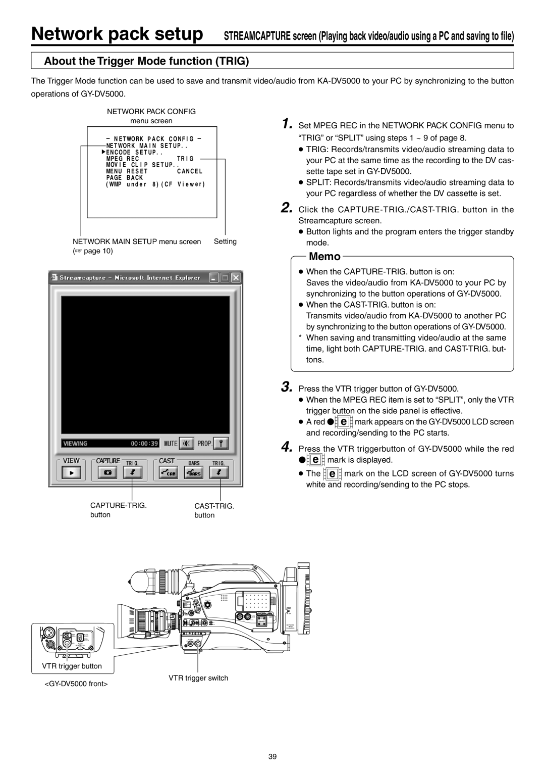 JVC LST0103-001B manual About the Trigger Mode function Trig, VTR trigger button VTR trigger switch GY-DV5000 front 