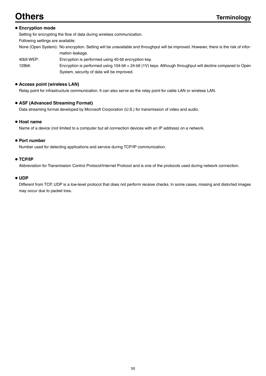 JVC LST0103-001B manual Encryption mode, Access point wireless LAN, ASF Advanced Streaming Format, Host name, Port number 