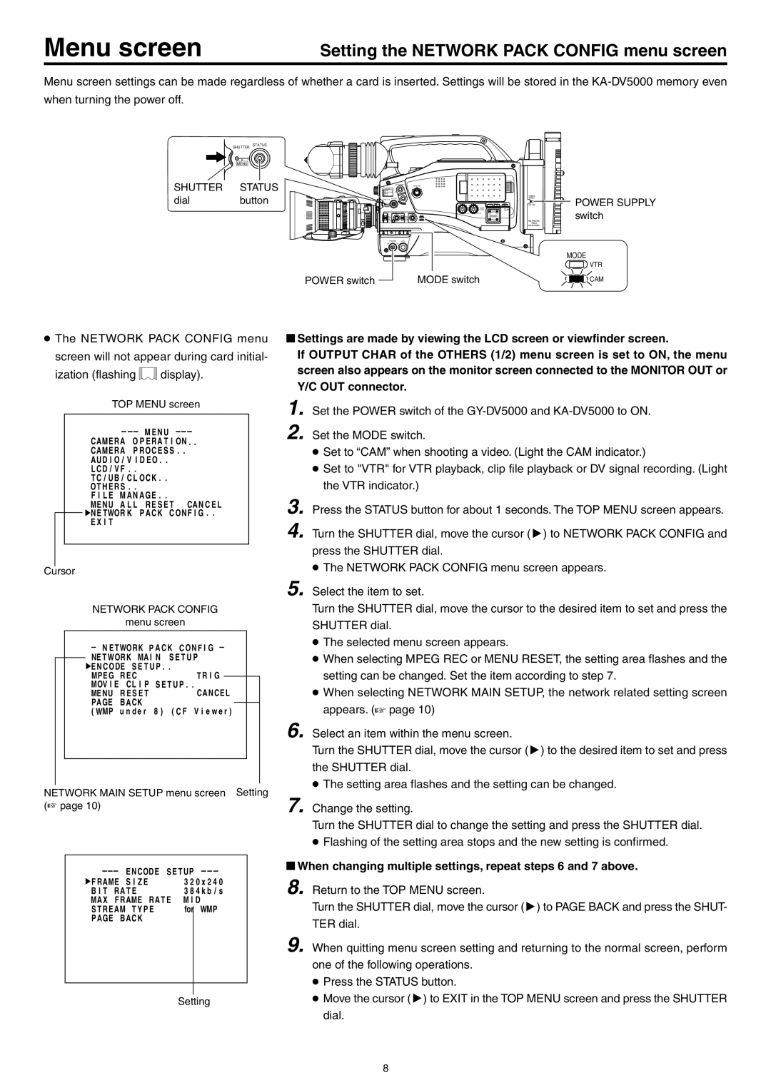 JVC LST0103-001B manual Setting the Network Pack Config menu screen 