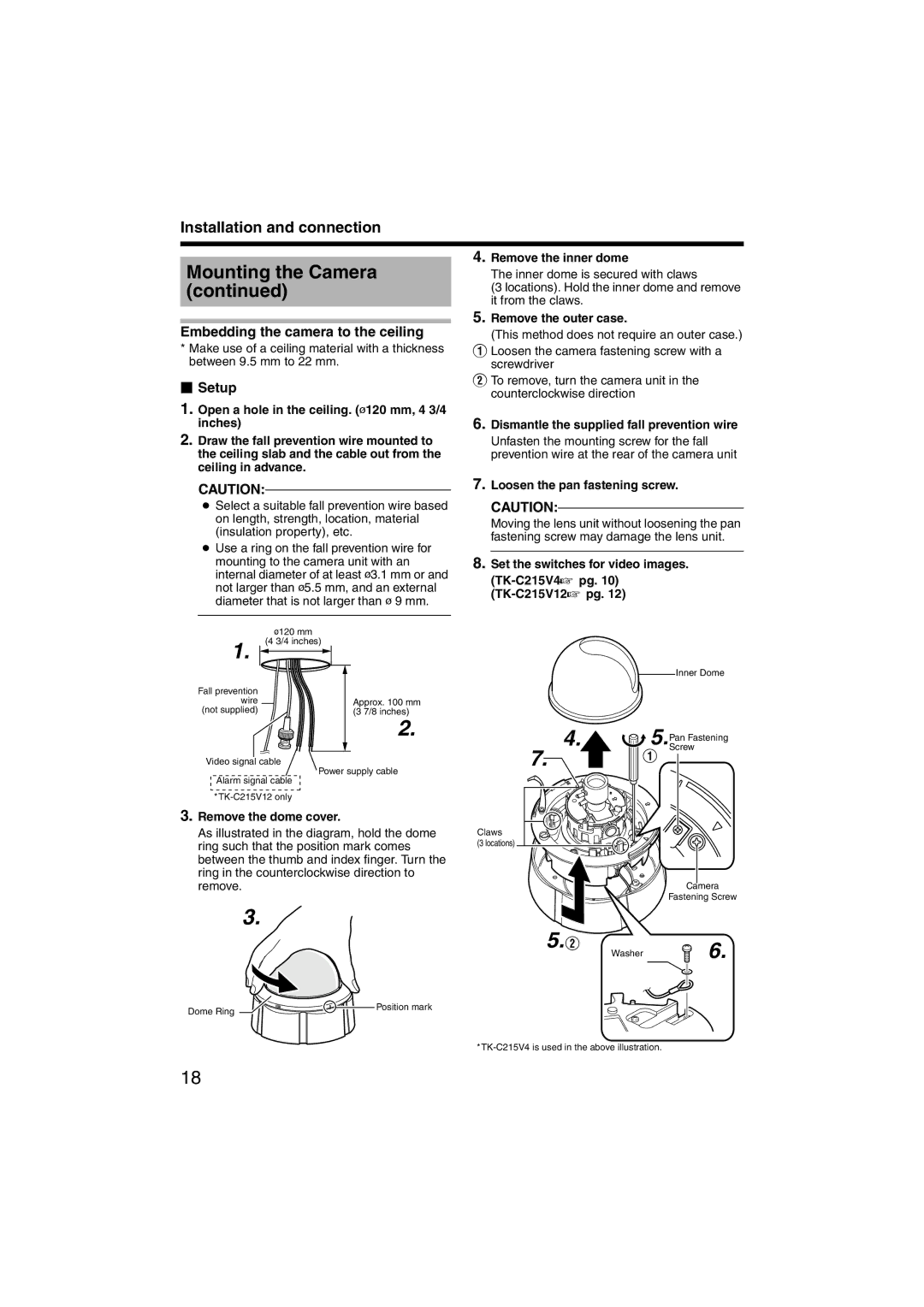 JVC LST0420-001B manual Embedding the camera to the ceiling,  Setup 