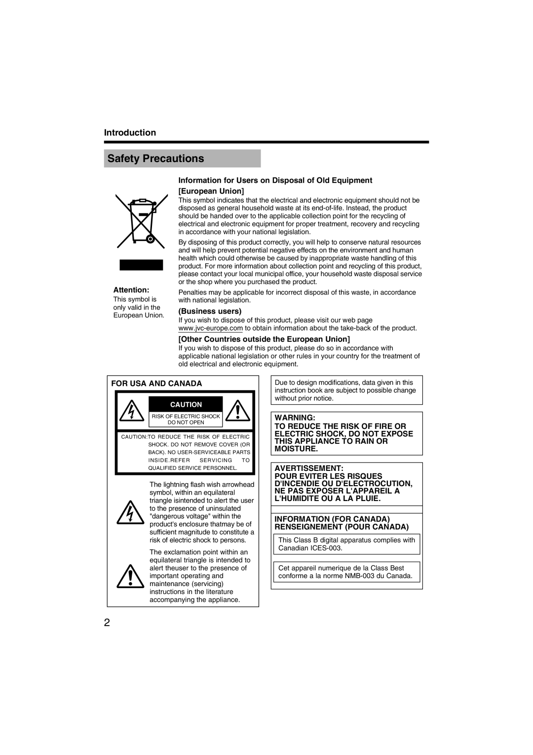 JVC LST0420-001B manual Safety Precautions, Business users Other Countries outside the European Union 