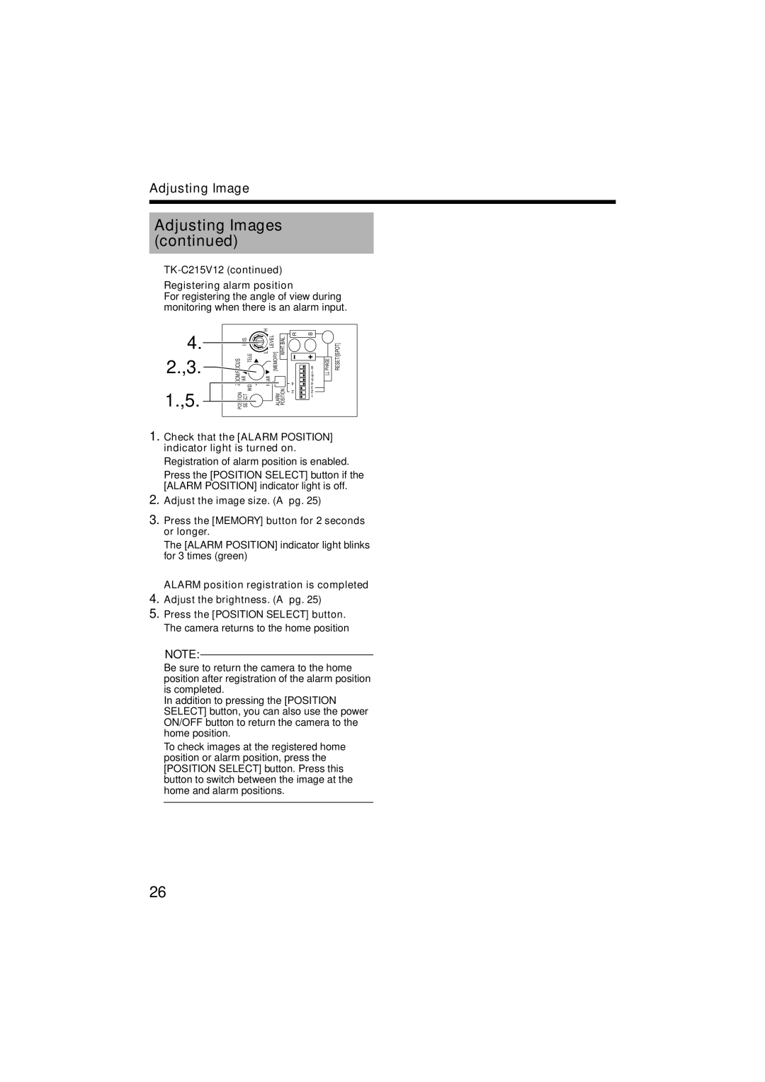 JVC LST0420-001B manual  TK-C215V12 ‹ Registering alarm position 