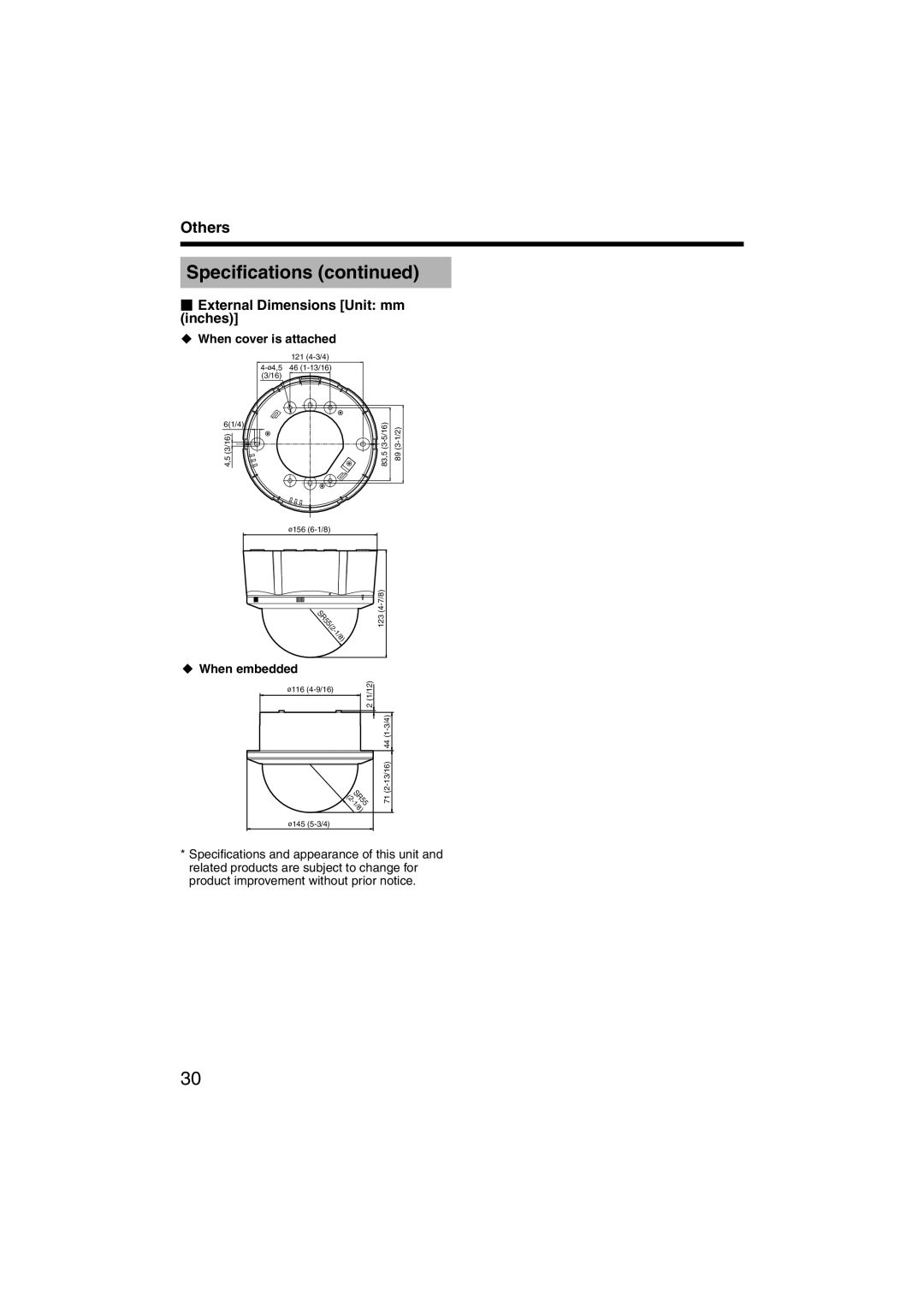 JVC LST0420-001B manual  External Dimensions Unit mm inches, ‹ When cover is attached, ‹ When embedded 