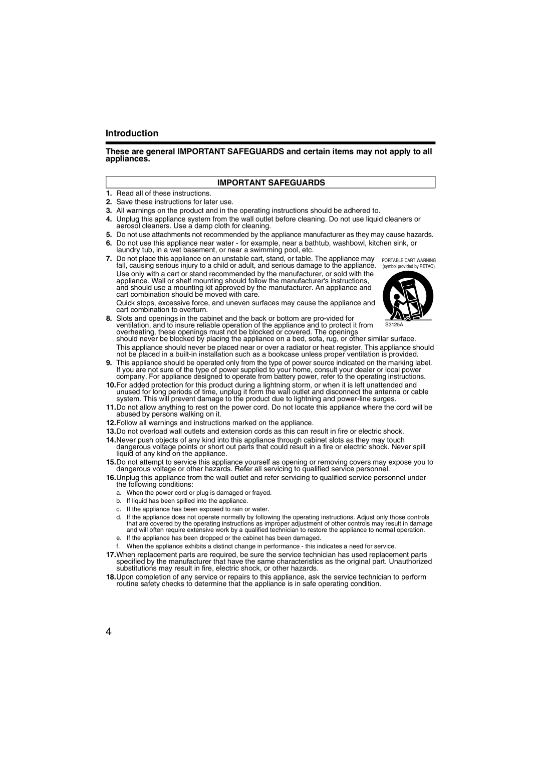 JVC LST0420-001B manual Important Safeguards 