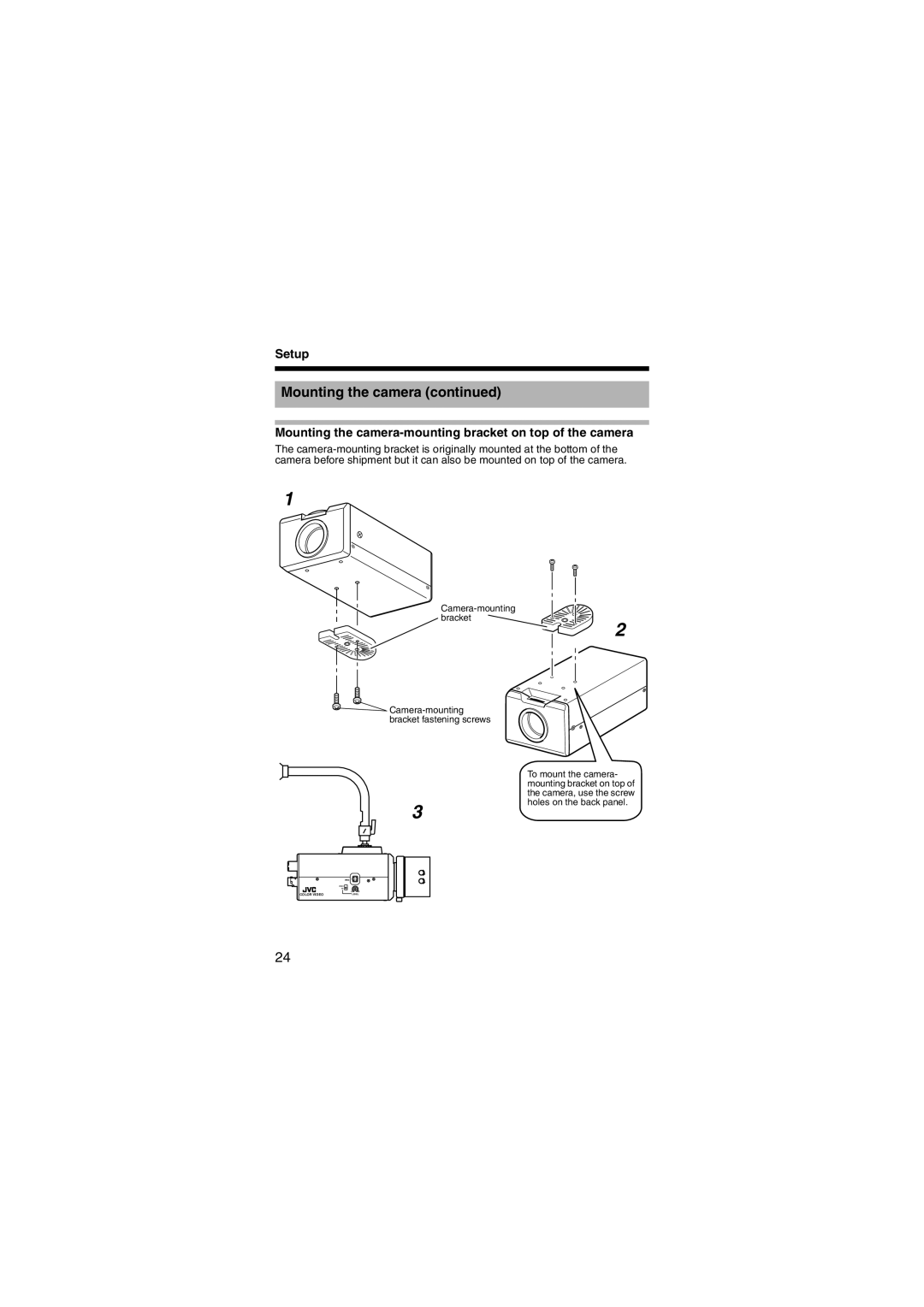 JVC LST0450-001B manual Mounting the camera-mounting bracket on top of the camera 