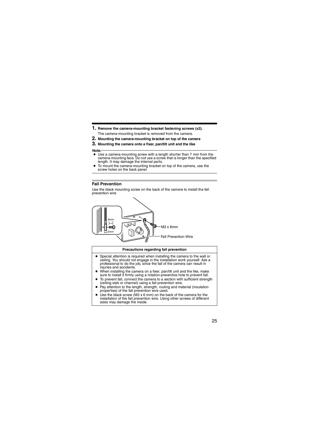 JVC LST0450-001B manual Fall Prevention, Precautions regarding fall prevention 