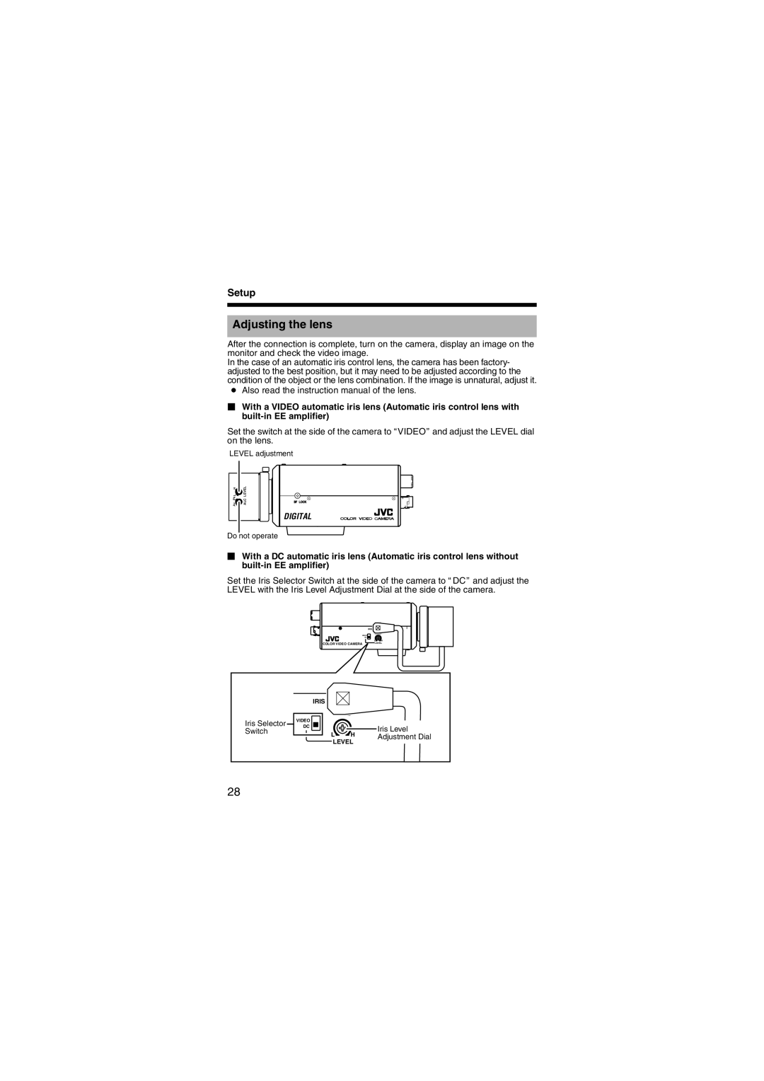 JVC LST0450-001B manual Adjusting the lens 