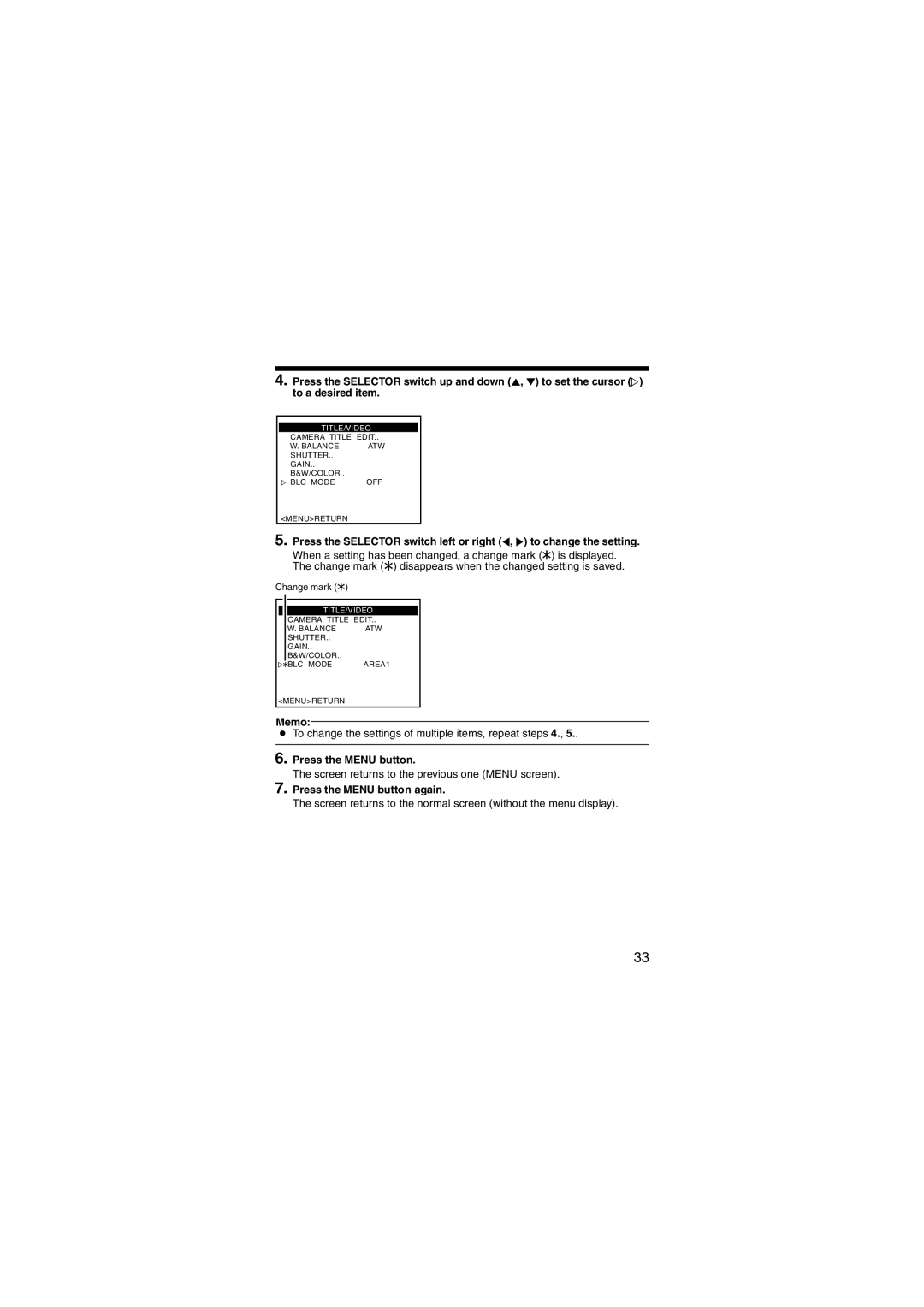 JVC LST0450-001B manual Memo, Press the Menu button again 