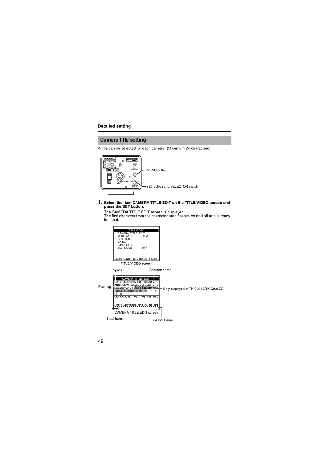 JVC LST0450-001B manual Camera title setting, Detailed setting 