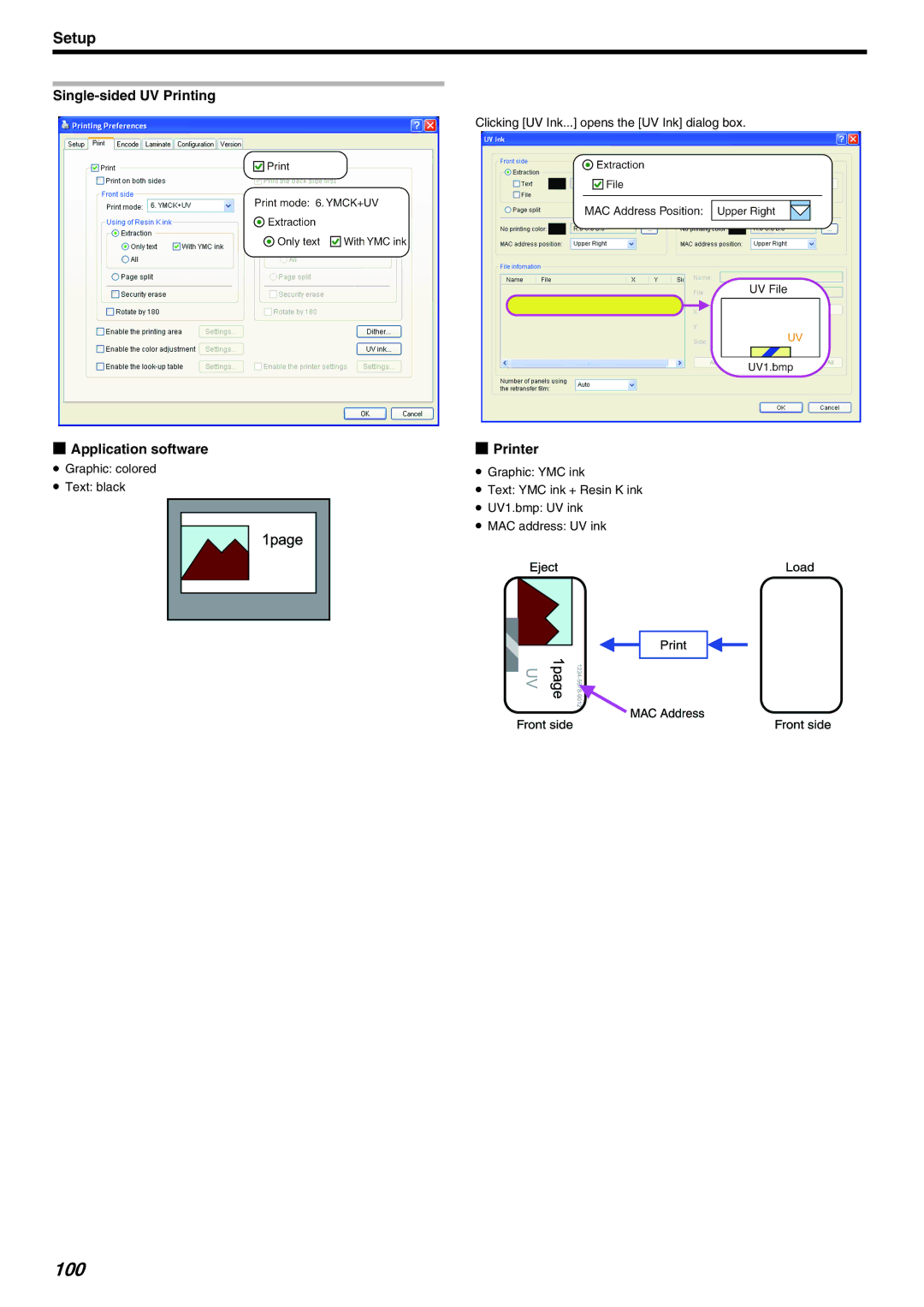 JVC LST1006-002A, CX-7000 Series manual Single-sided UV Printing, Application software Printer 