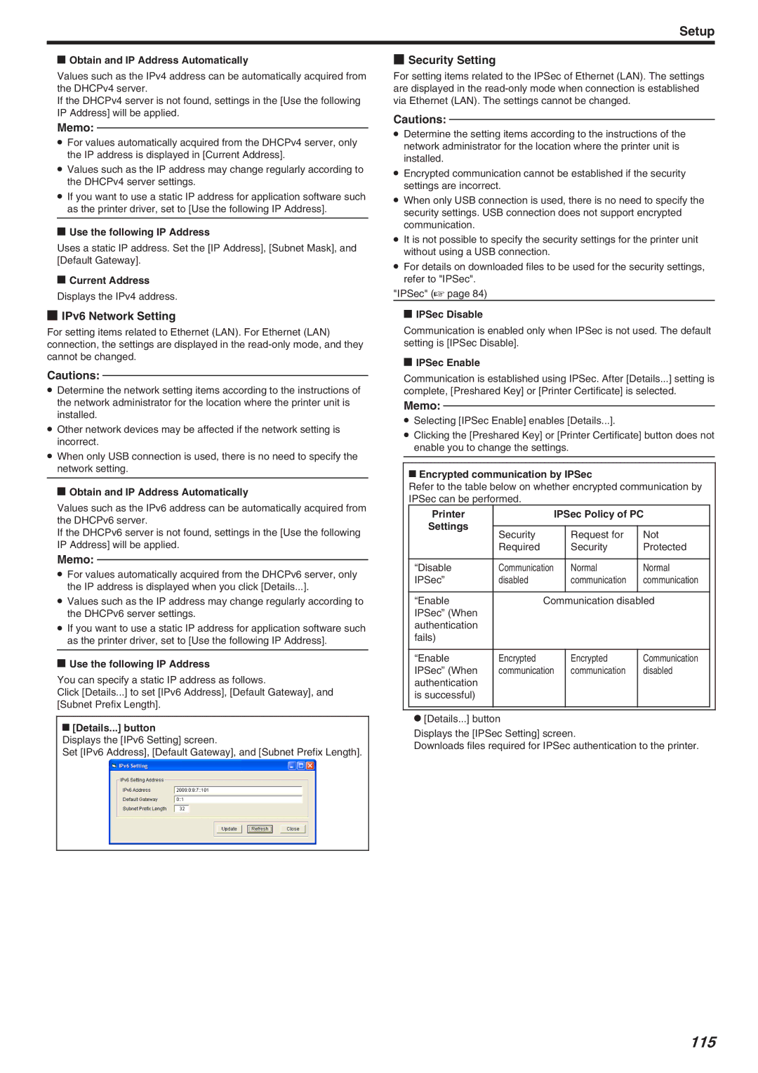 JVC CX-7000 Series, LST1006-002A manual 115, IPv6 Network Setting, Security Setting 