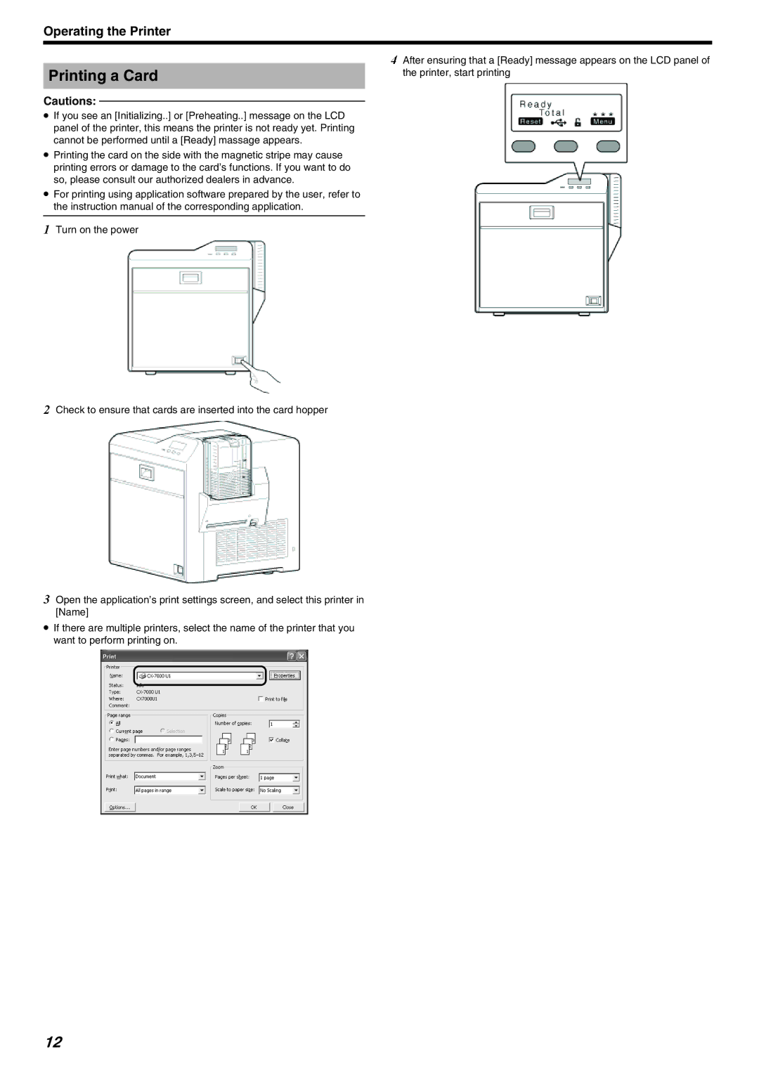 JVC LST1006-002A, CX-7000 Series manual Printing a Card 