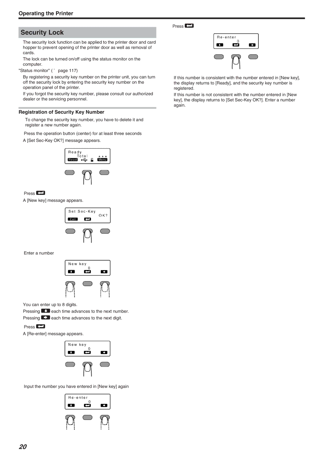 JVC LST1006-002A, CX-7000 Series manual Security Lock, Registration of Security Key Number 