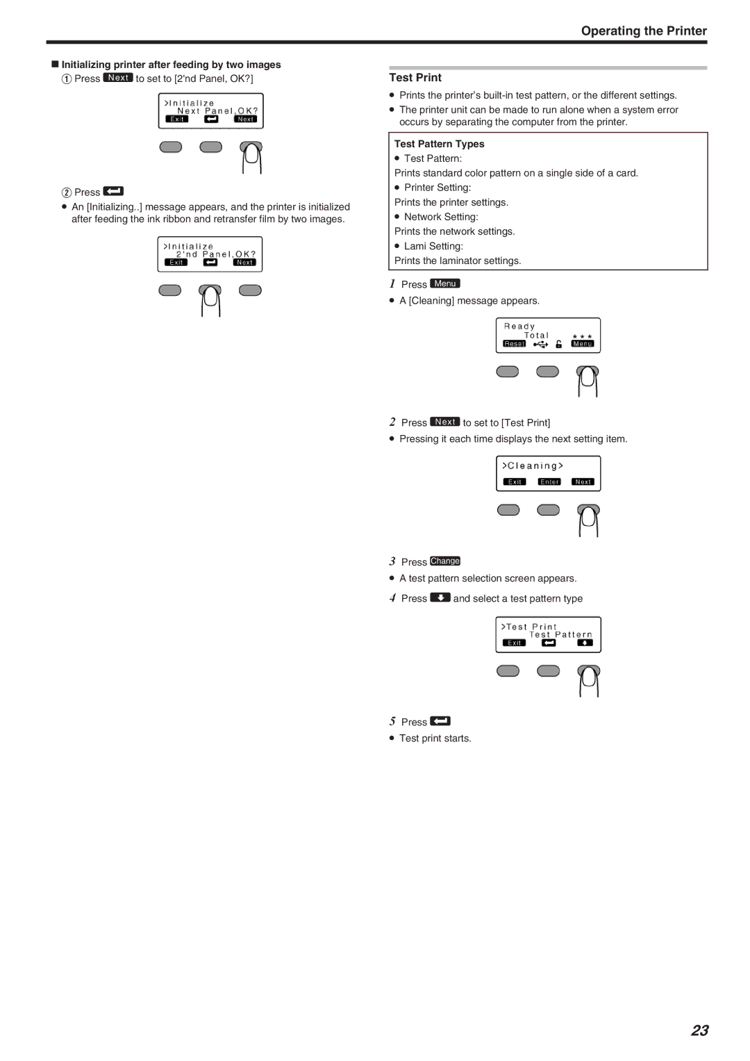 JVC CX-7000 Series, LST1006-002A manual Initializing printer after feeding by two images, Test Pattern Types 