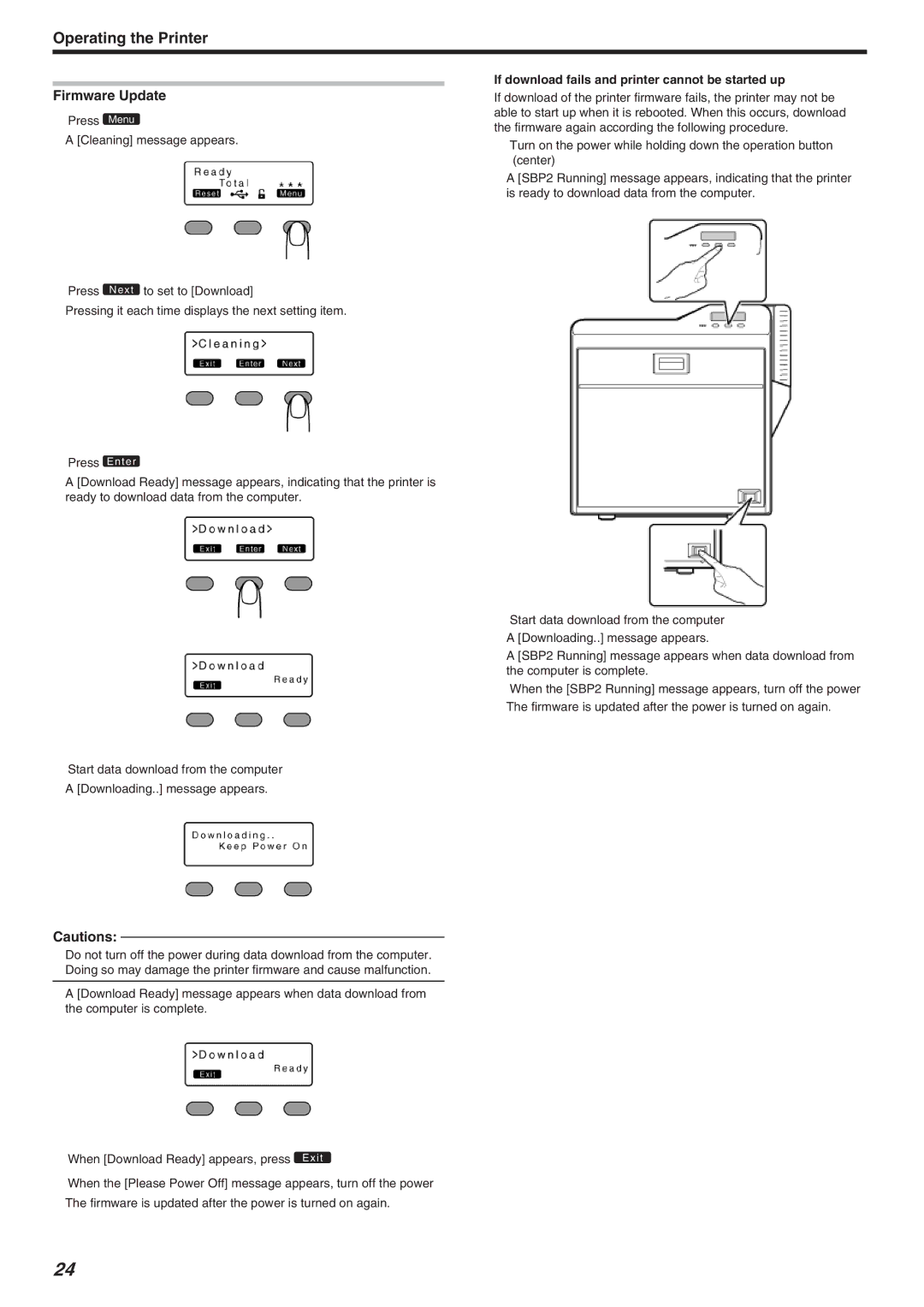 JVC LST1006-002A, CX-7000 Series manual Firmware Update, If download fails and printer cannot be started up 