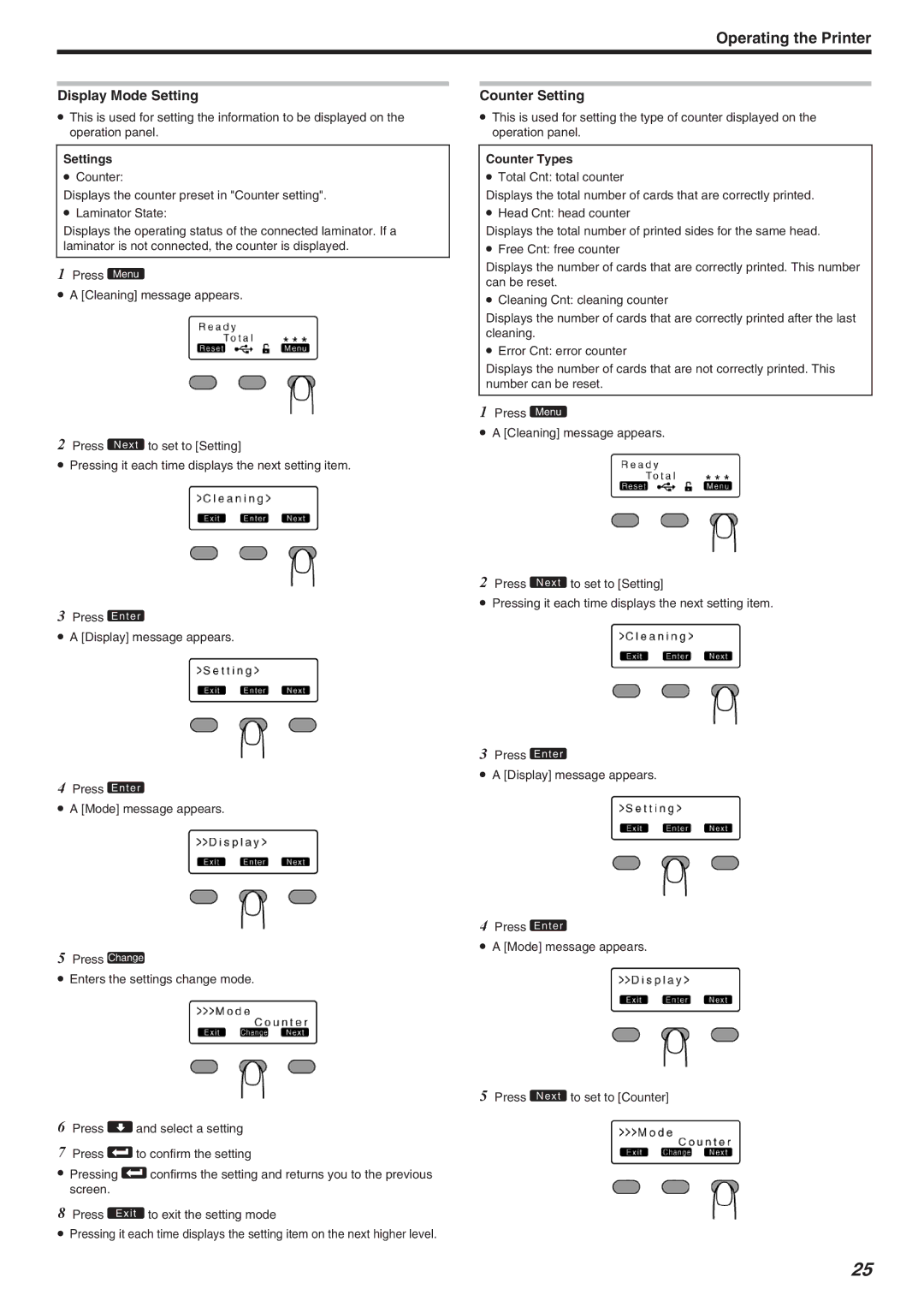 JVC CX-7000 Series, LST1006-002A manual Display Mode Setting, Counter Setting, Counter Types 