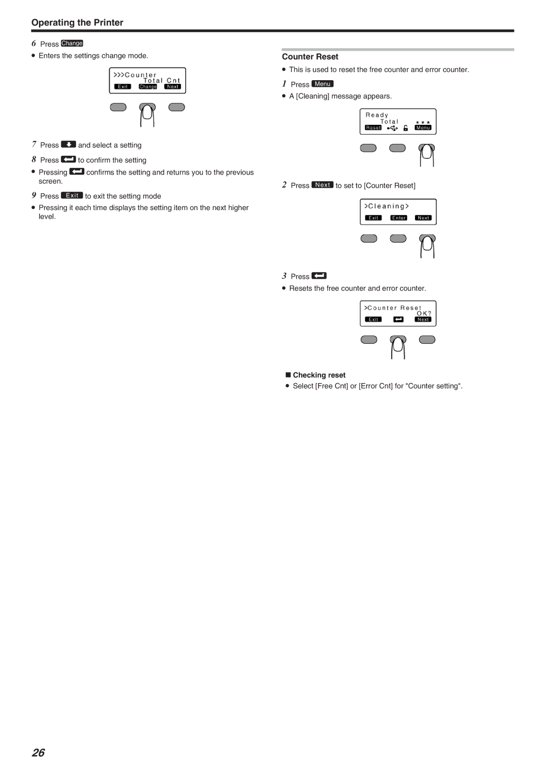 JVC LST1006-002A, CX-7000 Series manual Counter Reset, Checking reset 