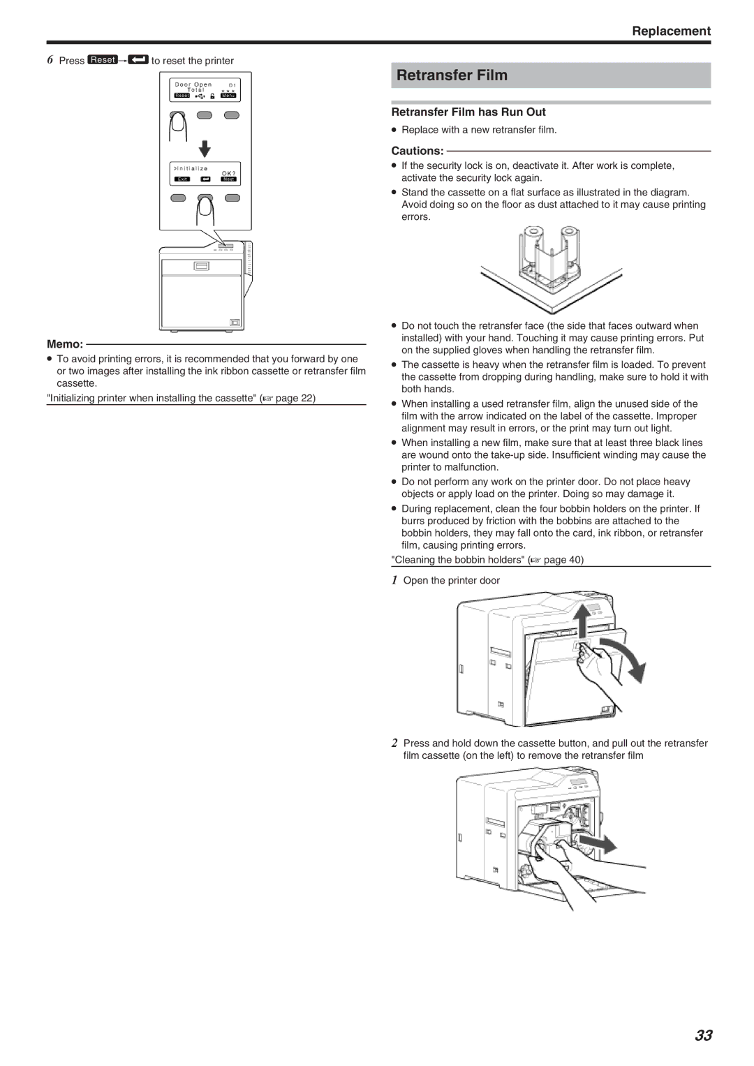 JVC CX-7000 Series, LST1006-002A manual Memo, Retransfer Film has Run Out 