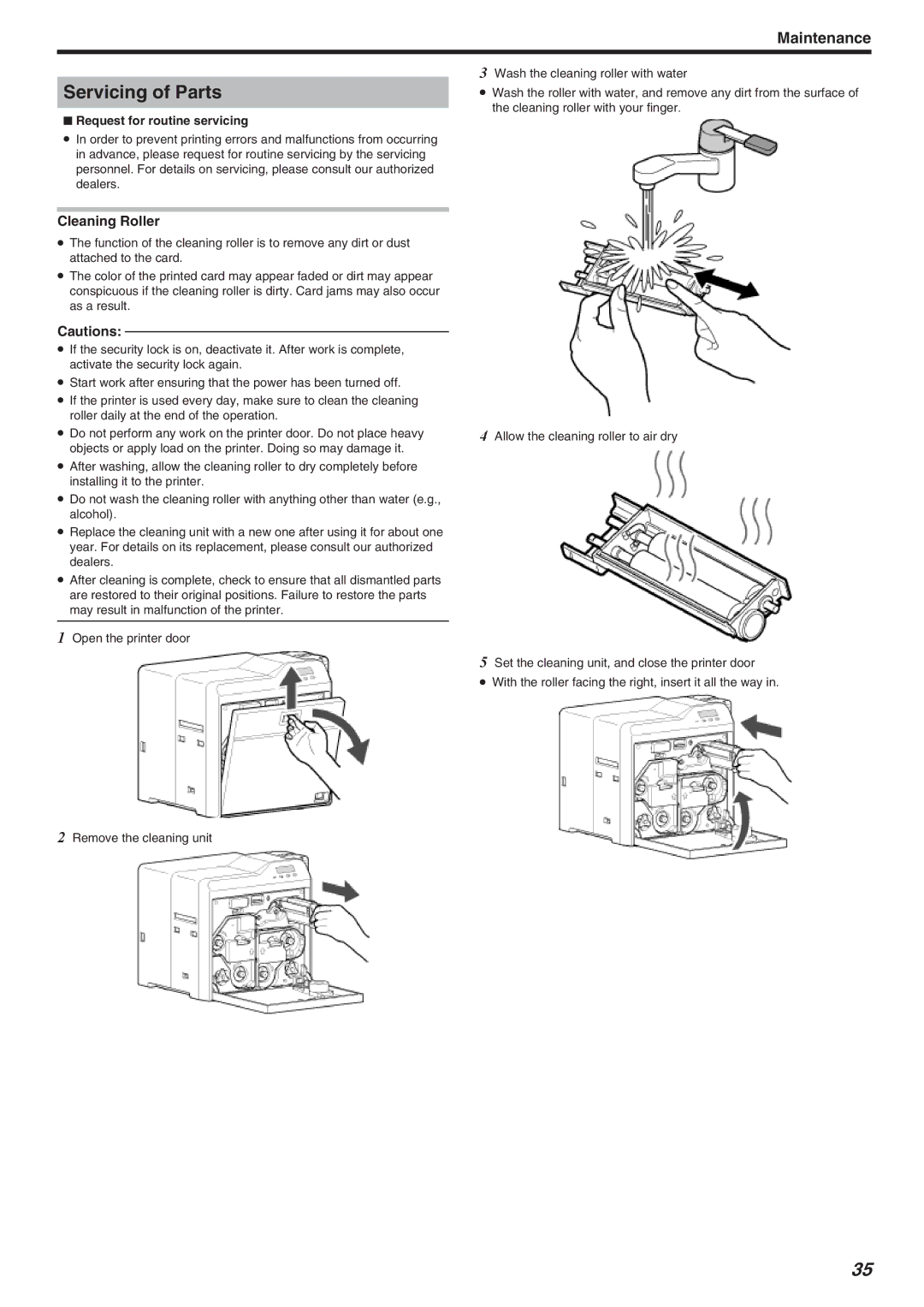 JVC CX-7000 Series, LST1006-002A manual Servicing of Parts, Cleaning Roller, Request for routine servicing 