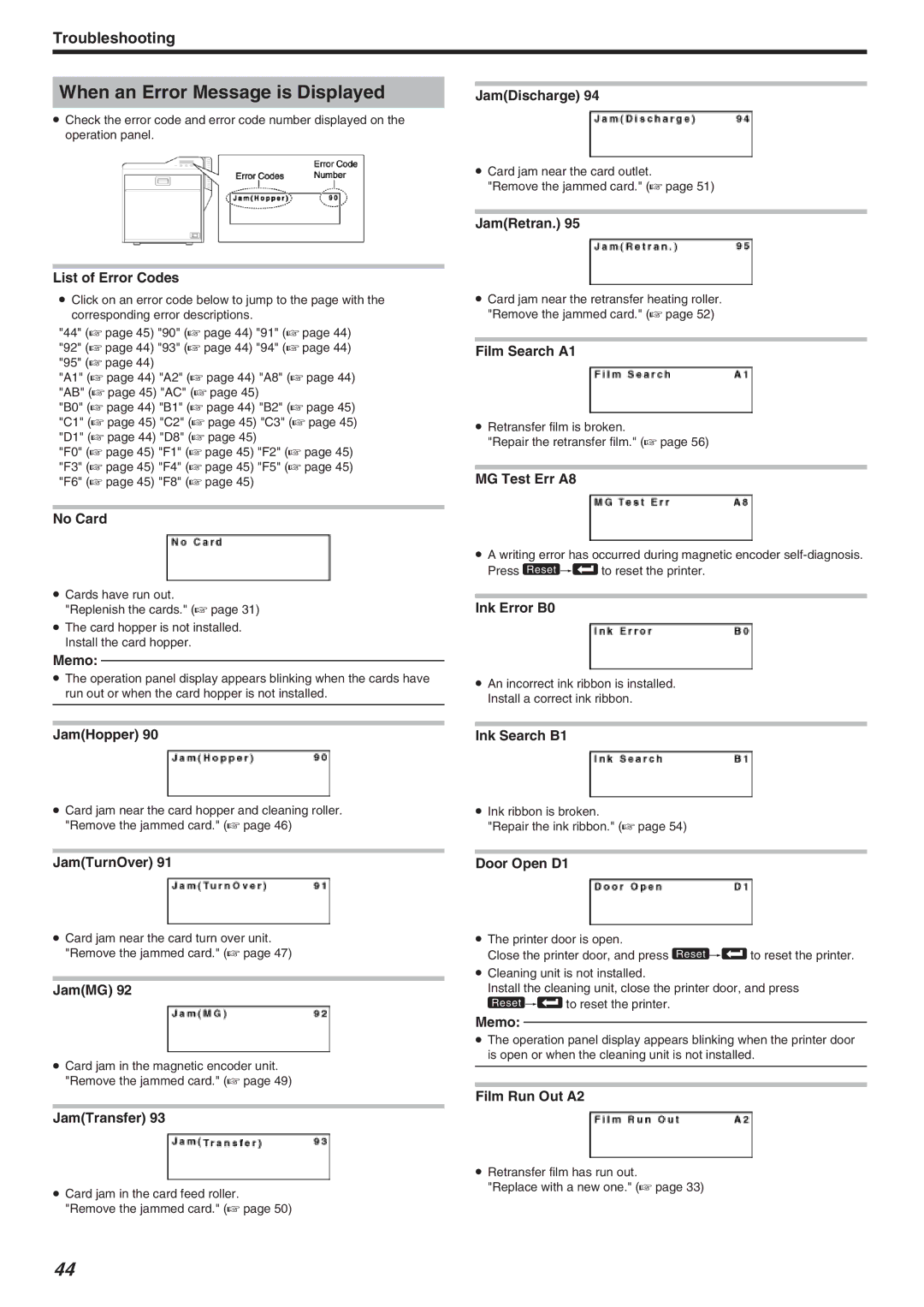 JVC LST1006-002A, CX-7000 Series manual When an Error Message is Displayed 