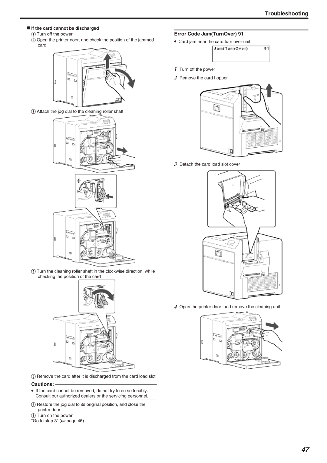 JVC CX-7000 Series, LST1006-002A manual Error Code JamTurnOver, If the card cannot be discharged 